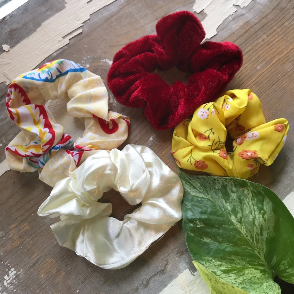 4 red and yellow scrunchies